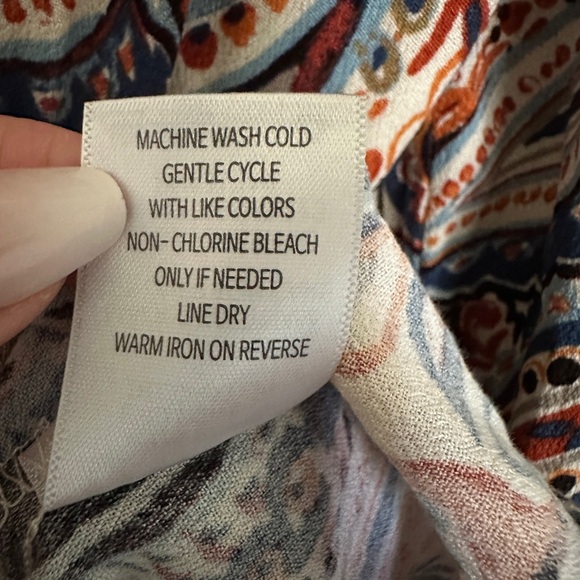 AGB Top Women Paisley Print Large Gathered neckline Long Sleeve Navy and Orange - Picture 4 of 11